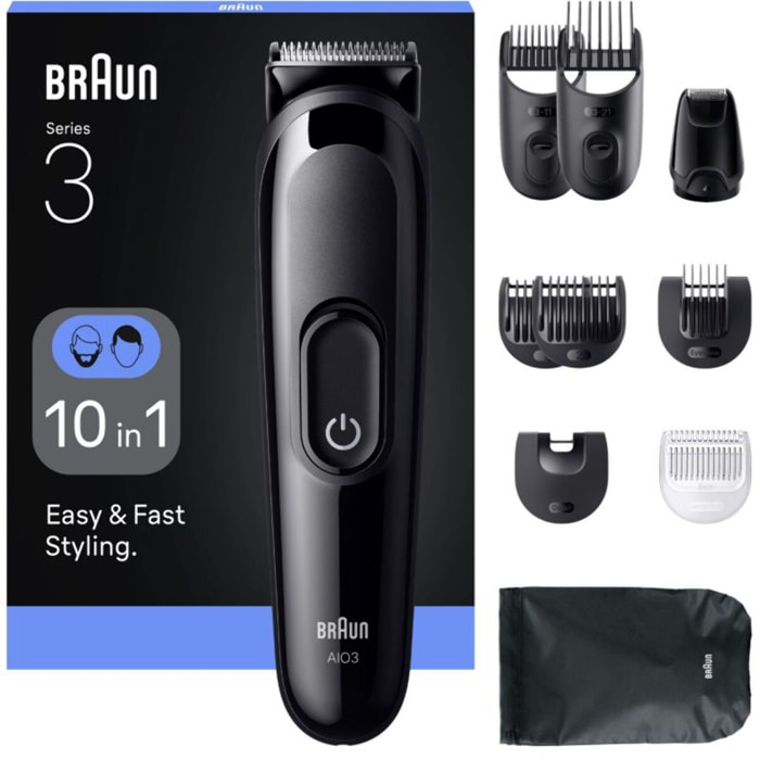 Tondeuse multi usages BRAUN AIO 3560, 14 hauteurs de coupe, précision 0,5 mm, autonomie 50 mn