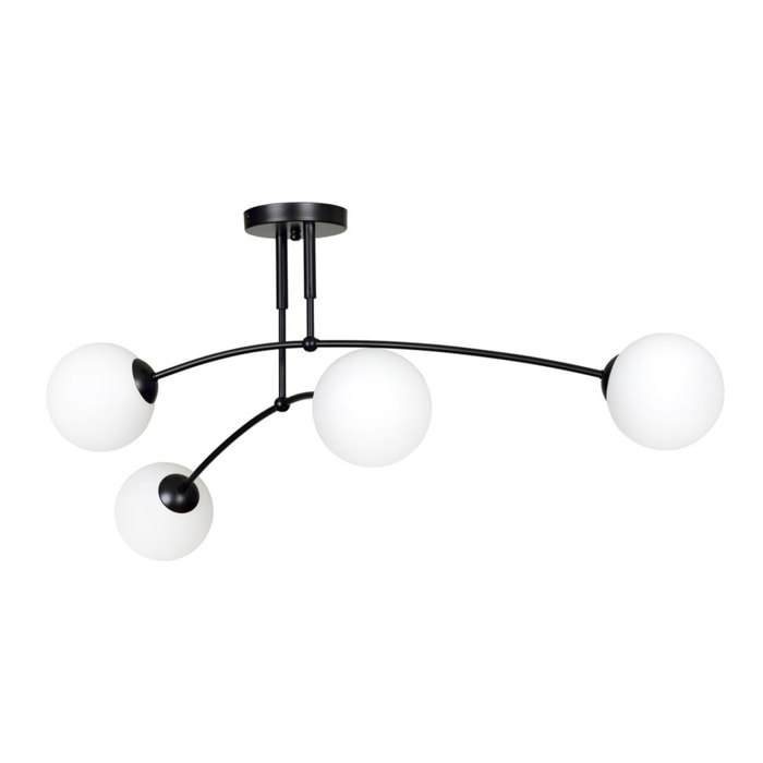 Lampada a sospensione PREGOS in metallo nero e vetro bianco