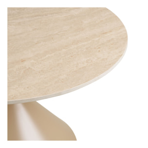 Tavolino da salotto Annecy in ceramica effetto travertino e acciaio ø70 cm