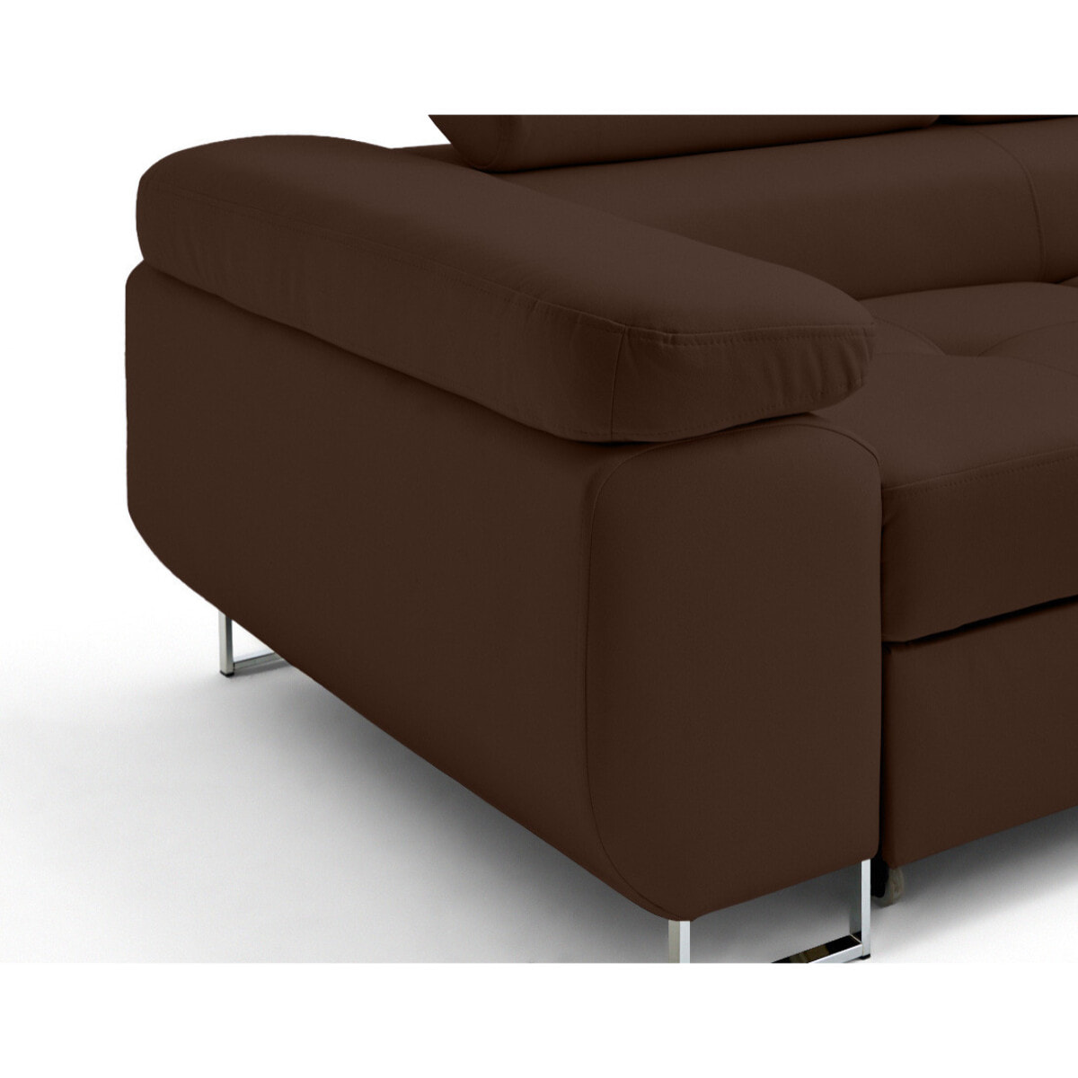 Zaria - canapé d'angle droit 5 places convertible avec coffre et têtières en simili - Marron