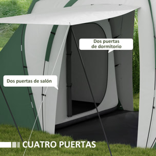 Tienda de Campaña Familiar para de 4-6 Personas con 2 Dormitorios Tienda de Camping Plegable Impermeable 3000 mm con Bolsa para Senderismo 555x225x190 cm Gris y Verde