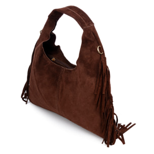Barisciano borsa a spalla da donna. Pelle scamosciata autentica, con frange.