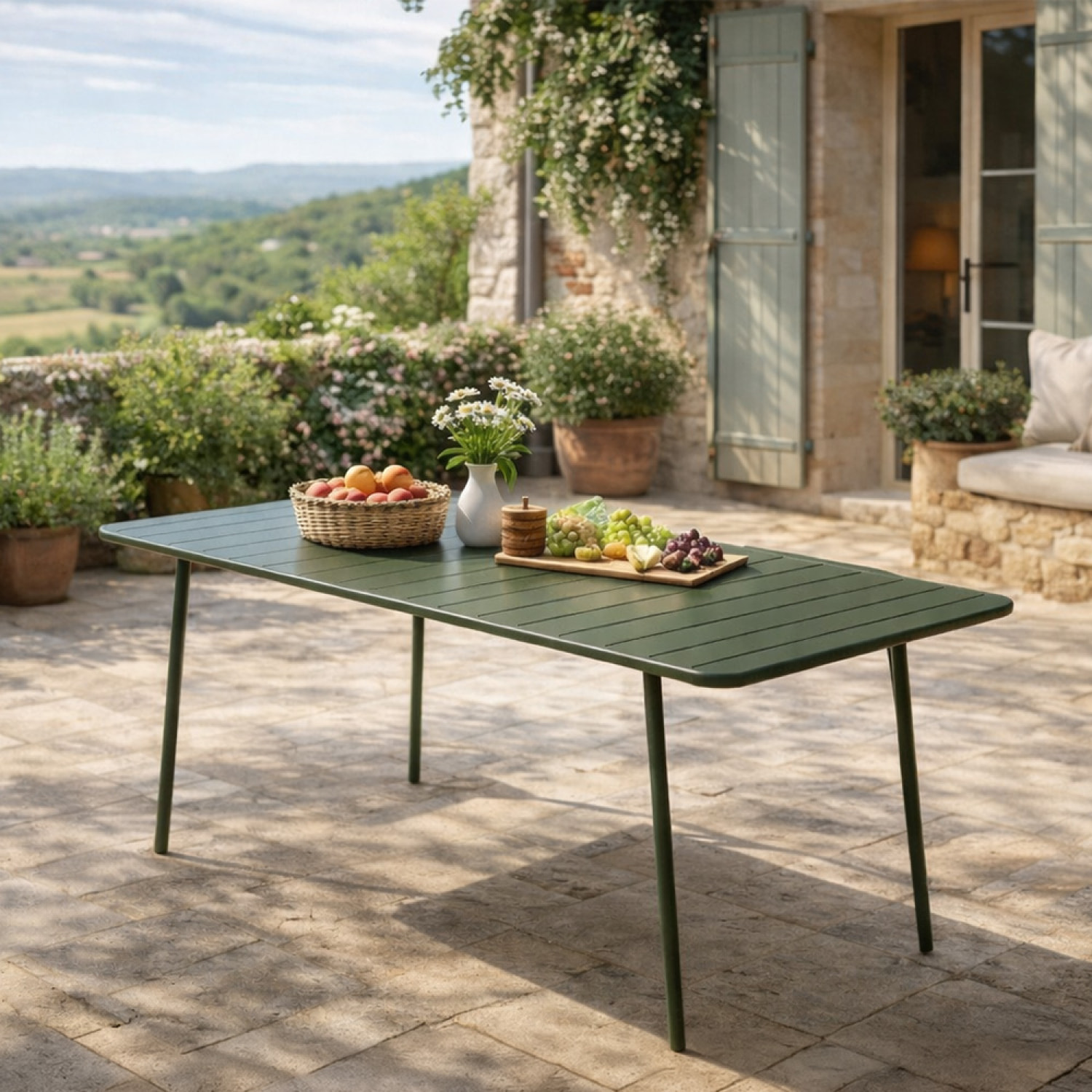 EVORA Table de jardin 6 places 160cm vert