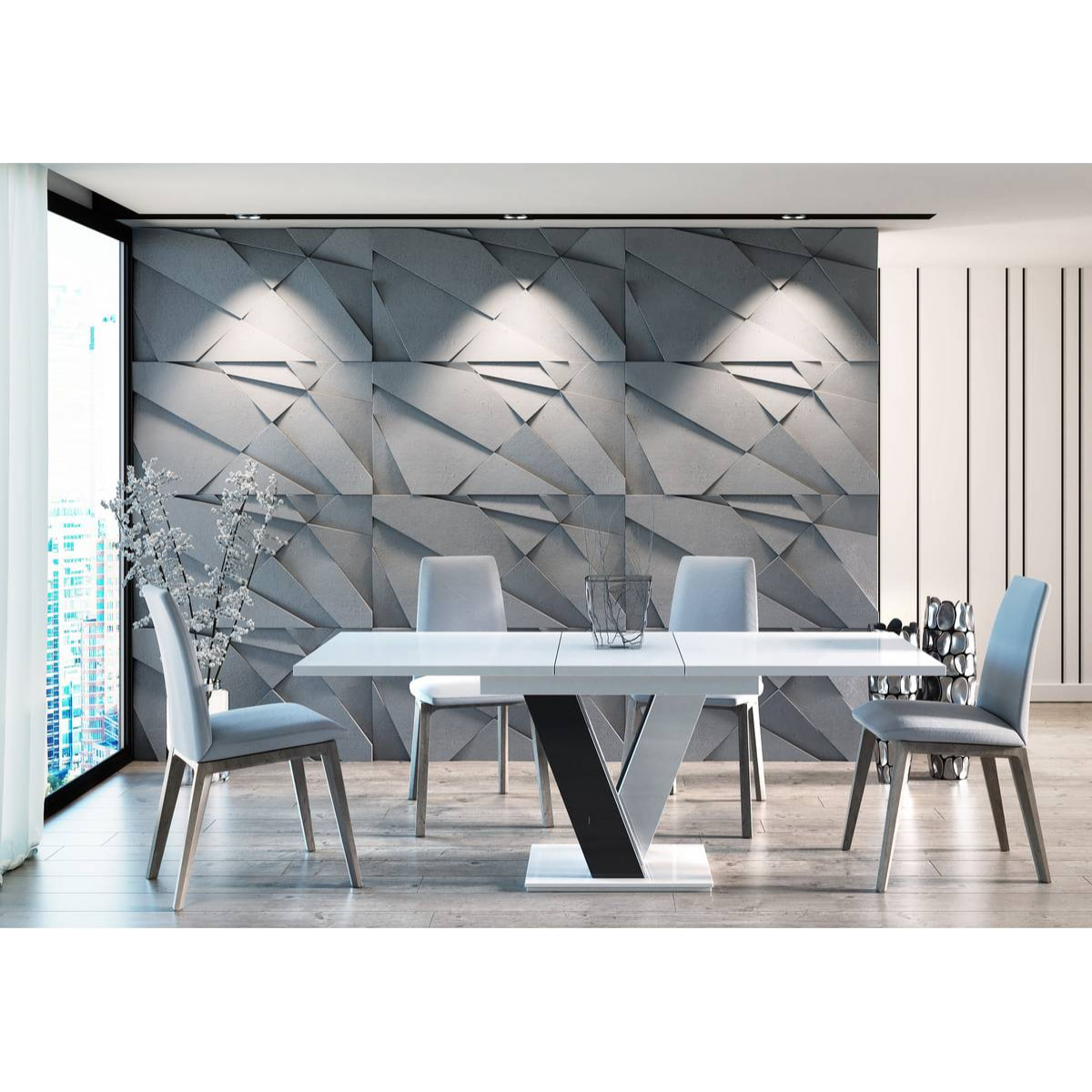 Table repas extensible "Masiv" - 120/160 x 80 x 75 cm - Blanc brillant/Noir brillant