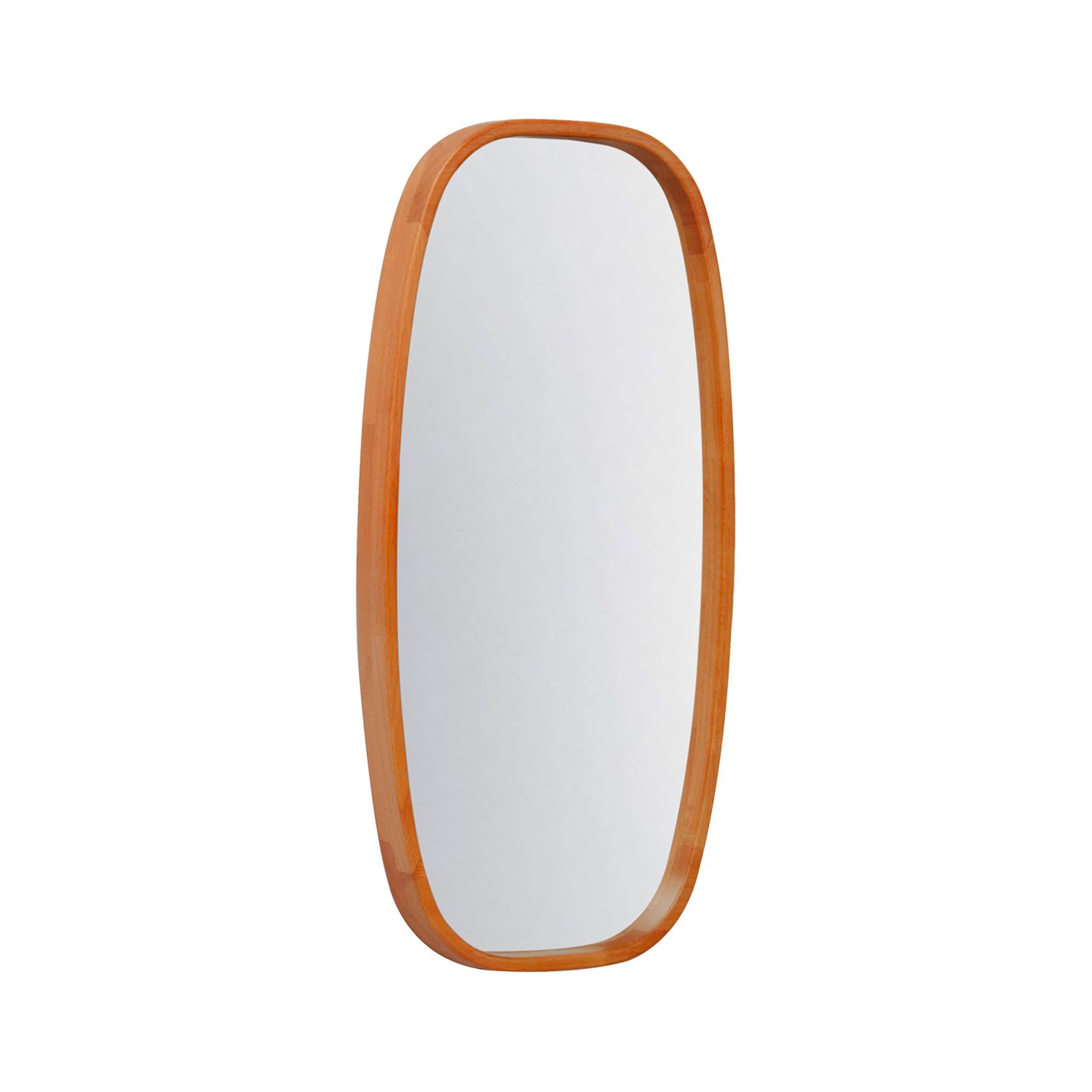 Miroir rectangulaire JAMIE en bois d'hévéa. bords arrondis. couleur bois clair. 80 cm