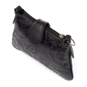 FIRENZE ARTEGIANI Borsa da Donna Allerona.Incisione Arabesco in Vera Pelle Scamosciata. Prodotto in Italia 24x2x14 Cm. Colore nero