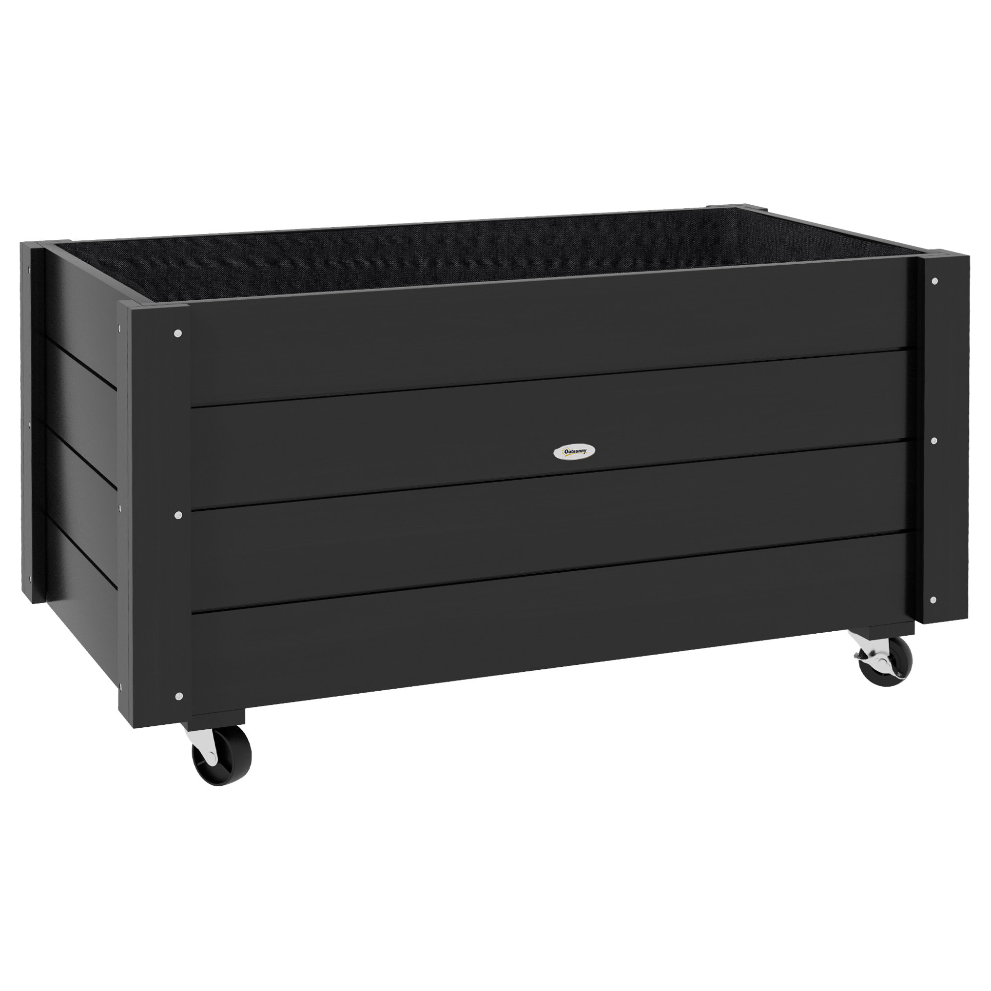 Jardinière sur roulettes - jardinière rectangulaire - inserts d'irrigation, feutre de drainage inclus - bois de sapin noir