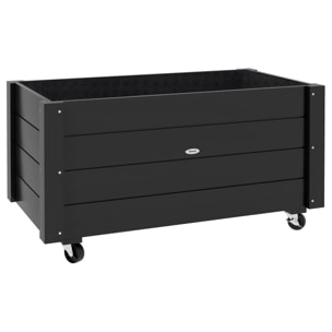 Jardinière sur roulettes - jardinière rectangulaire - inserts d'irrigation, feutre de drainage inclus - bois de sapin noir