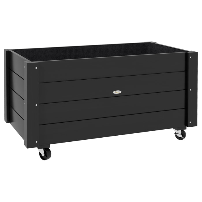 Jardinière sur roulettes - jardinière rectangulaire - inserts d'irrigation, feutre de drainage inclus - bois de sapin noir