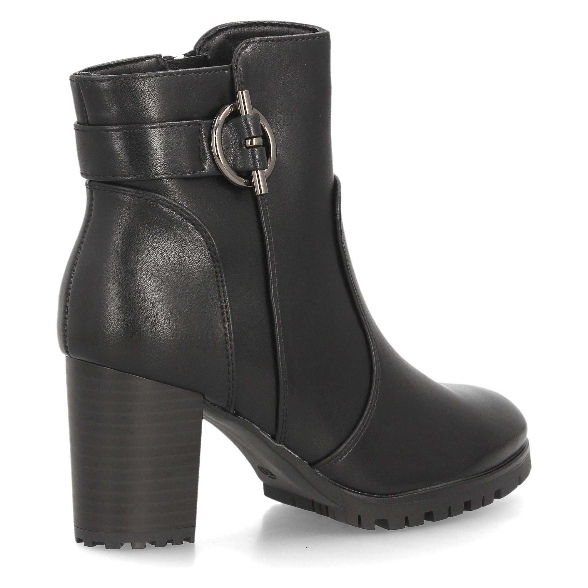 Botines de tacón con hebilla decorativa para mujer.