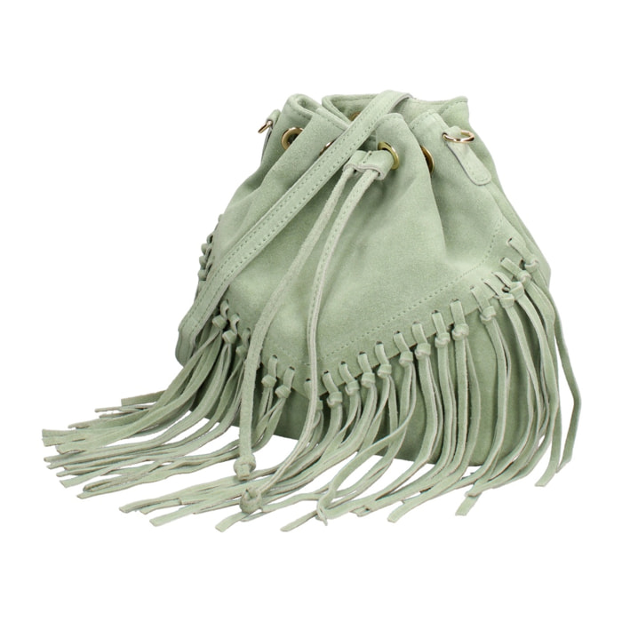 Borsa a secchiello da donna Made in Italy - Modello Umbria Plus - Pelle scamosciata - 25.0 x 22.0 x 13.0 cm