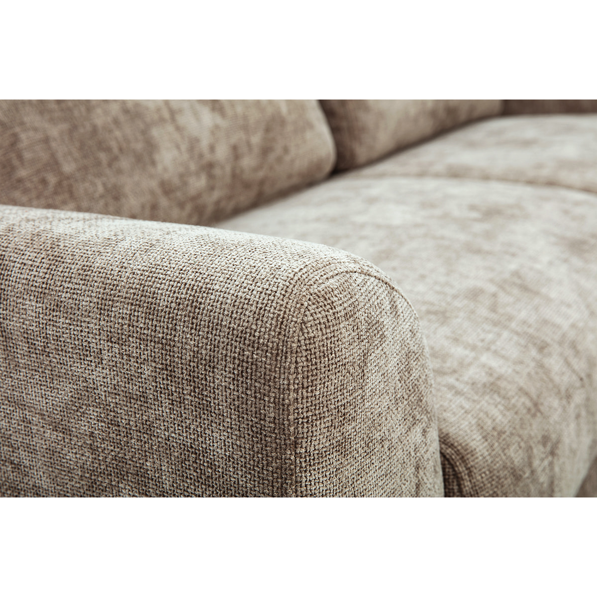 Canapé scandinave 3 places en tissu effet velours texturé taupe et bois clair EKTOR