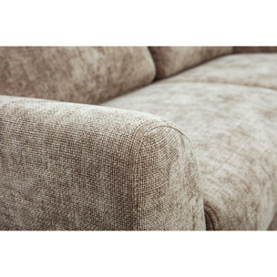 Canapé scandinave 3 places en tissu effet velours texturé taupe et bois clair EKTOR