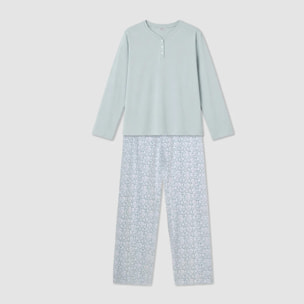 Pigiama lungo in cotone con scollo a V doce azzurro acqua