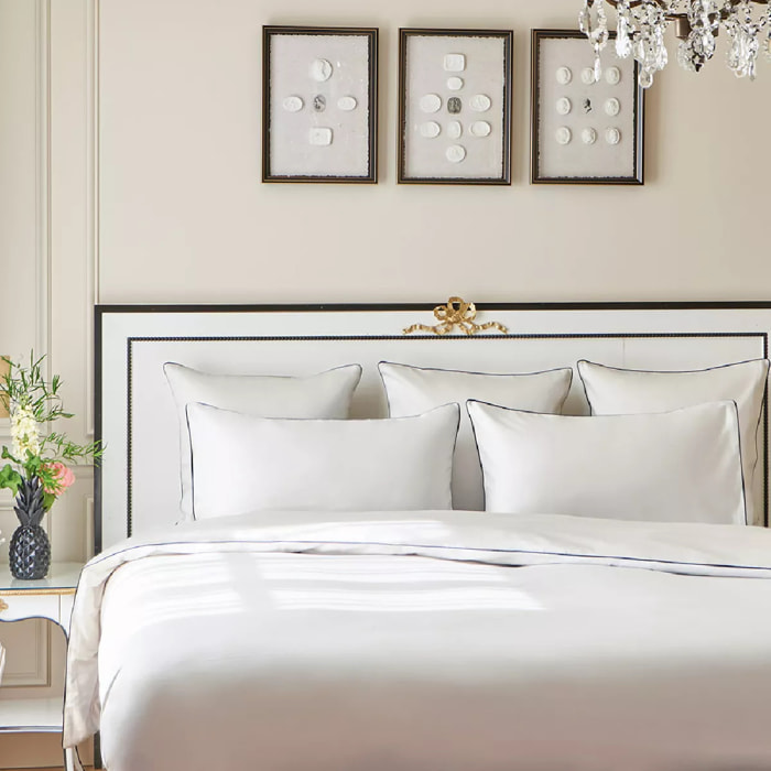 Housse de couette satin de coton jeu d'unis blanc Suite grand luxe bleu