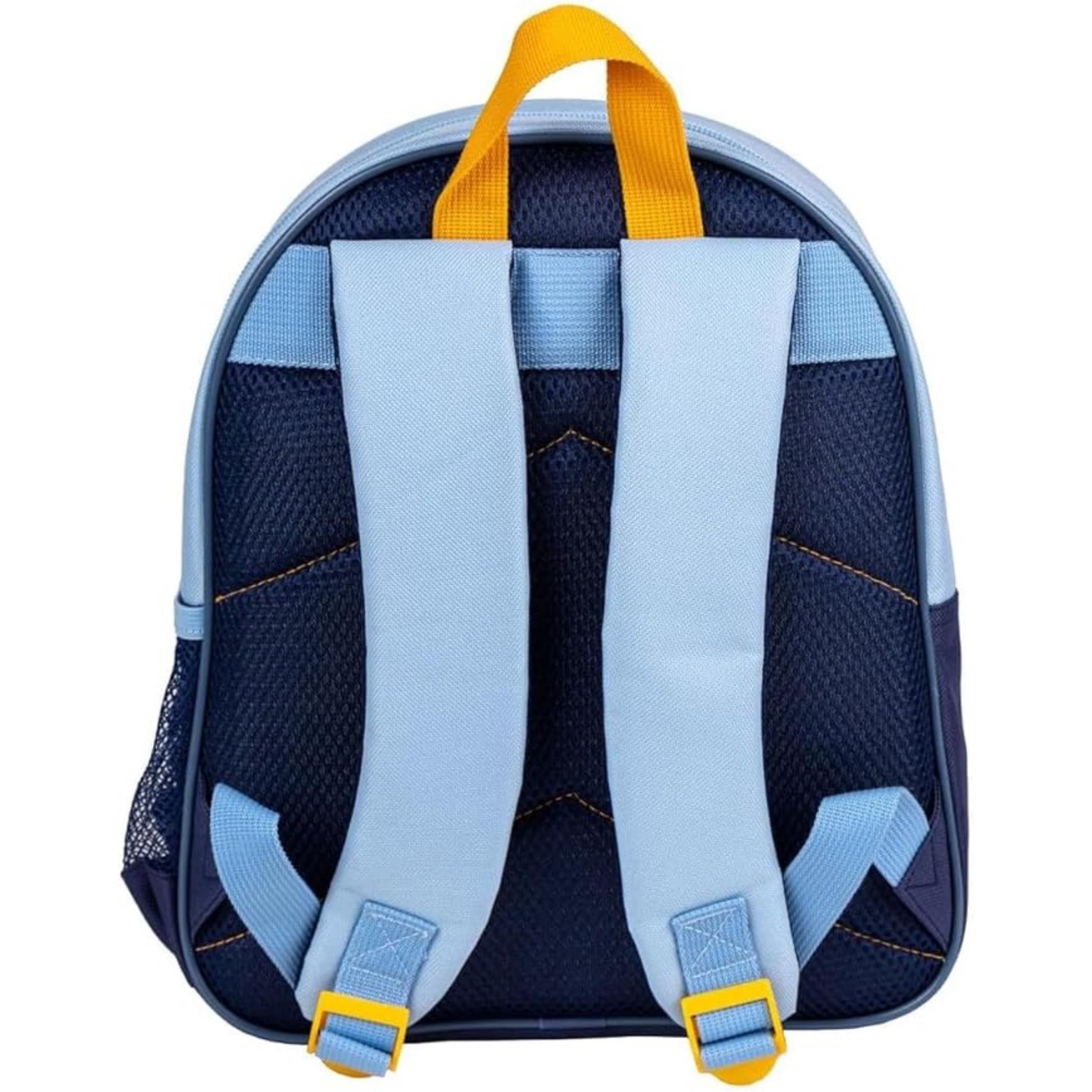 Mochila escolar infantil de bluey - azul - 15,5x30x10cm - fabricada en poliéster - pequeña con cierre de cremallera y asas acolchadas
