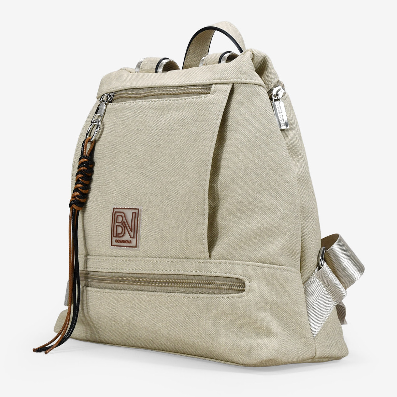 Mochila antirrobo beige con cremalleras