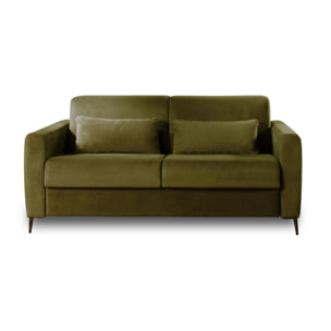 Owen - canapé lit 3 places convertible express couchage quotidien 140 cm matelas 12 cm en velours - Vert Olive