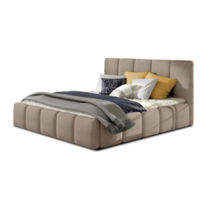 Lucea - lit coffre - 160x200 - sommier inclus - en velours - Taupe