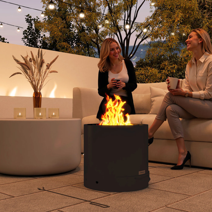 Brasero Exterior Redondo Ø45x42 cm de Acero Brasero Exterior Jardín con Bandeja para Cenizas y Atizador Protector de Chispas para Terraza Camping Fiesta Negro