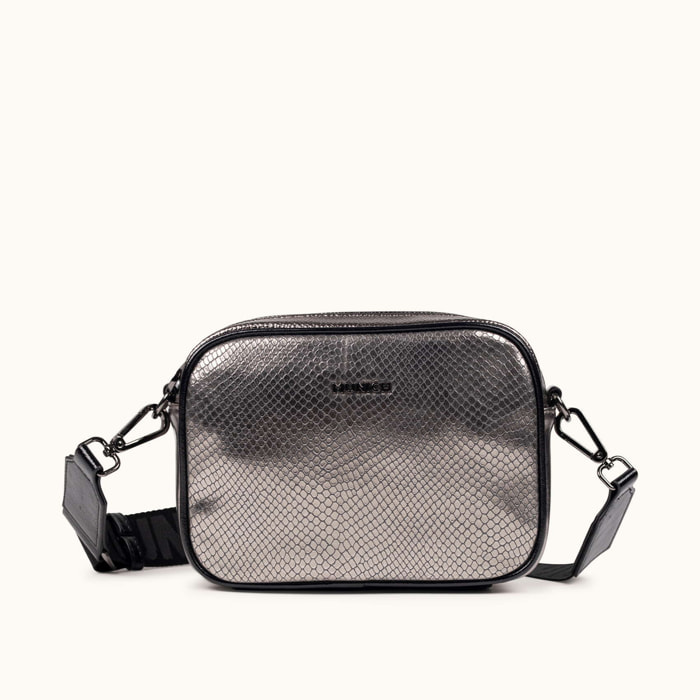 Bandolera Tipo Camera con Efecto Serpiente Plateado BLOCK FUN SILVER NIGHT CROSSBODY CAMERA