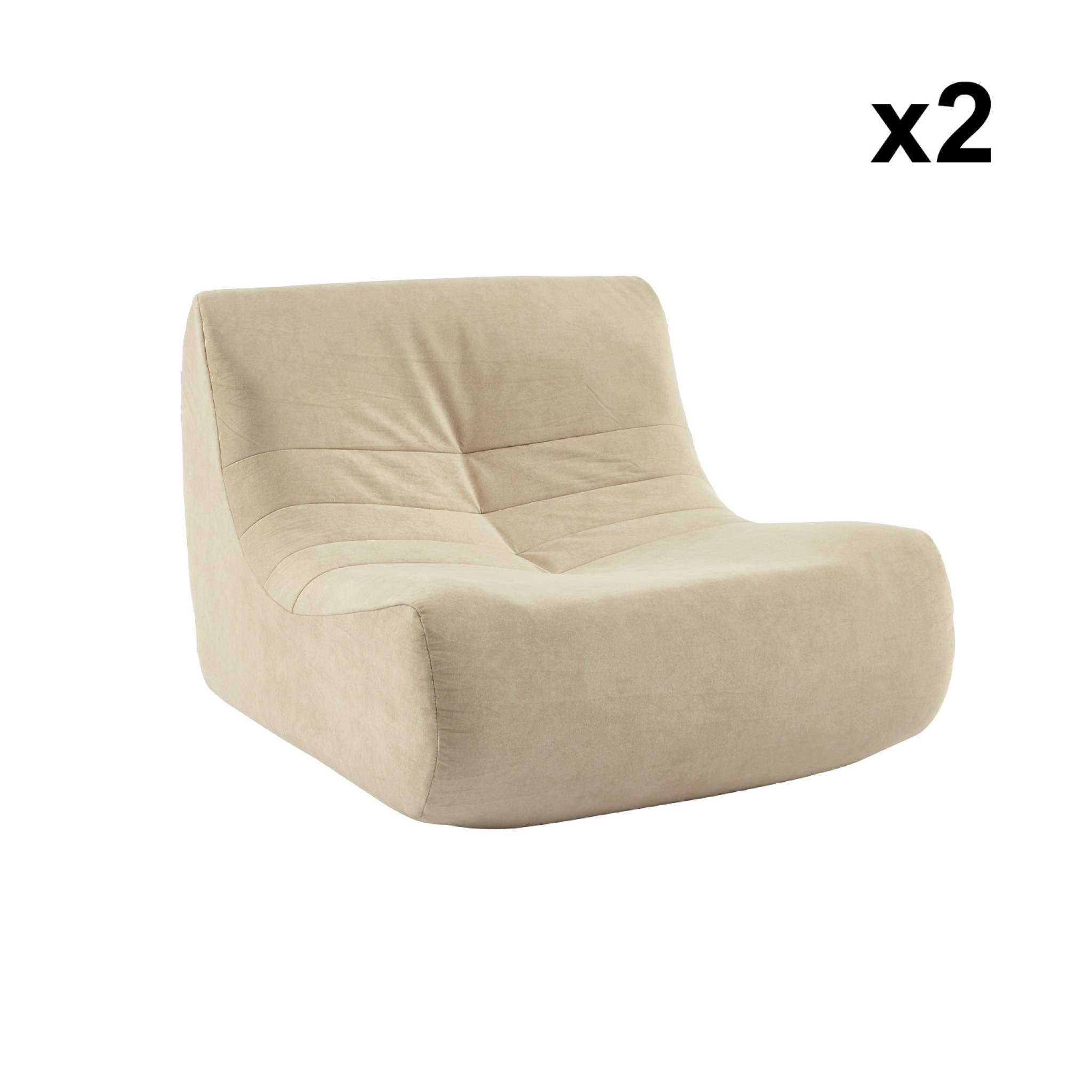 Fauteuil chauffeuse en velours style contemporain 2 places beige