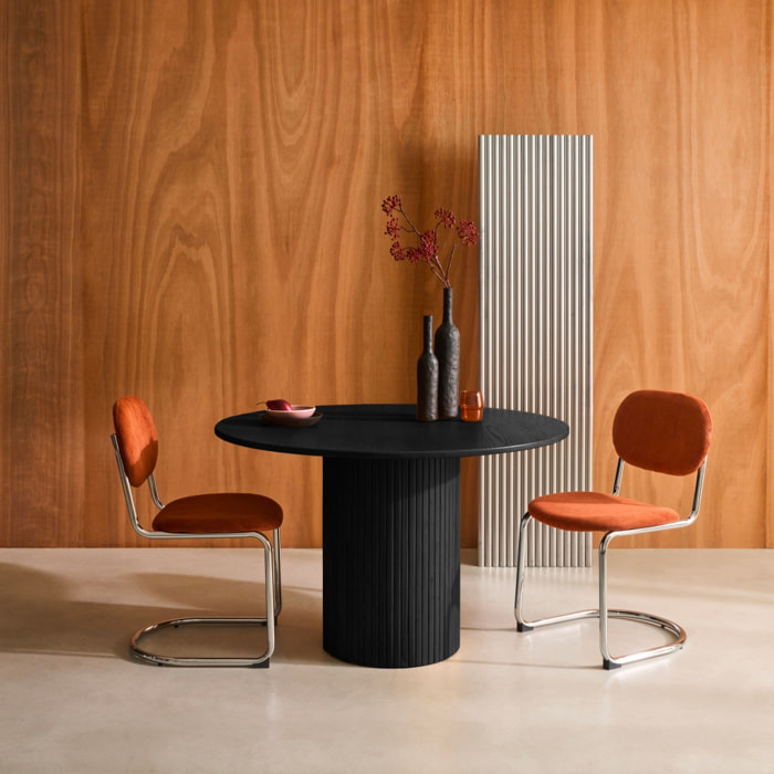 Table à manger ronde bois d'hévéa et placage chêne noir 4 places - Ø 115 x 73 cm - Estelle