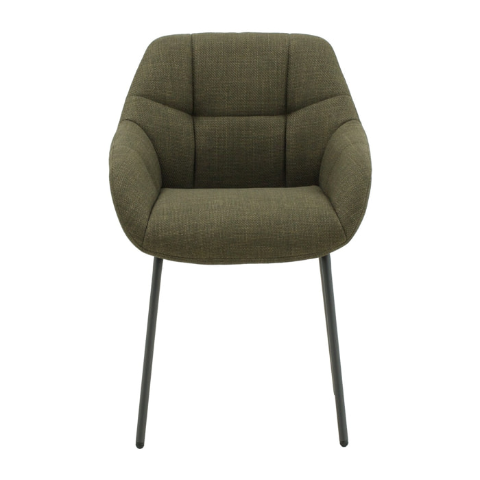 Set di 4 poltroncine SMICHOV in tessuto verde scuro e gambe in metallo nero, con braccioli