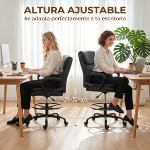 Silla de Escritorio Alta, Silla de Dibujo Ergonómica con Reposapiés Ajustable, Altura Regulable, Ruedas Giratorias, Tapizado en PVC para Oficina, Estudio, Negro