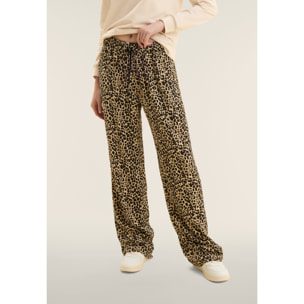 Pantaloni wide leg in viscosa fantasia animalier