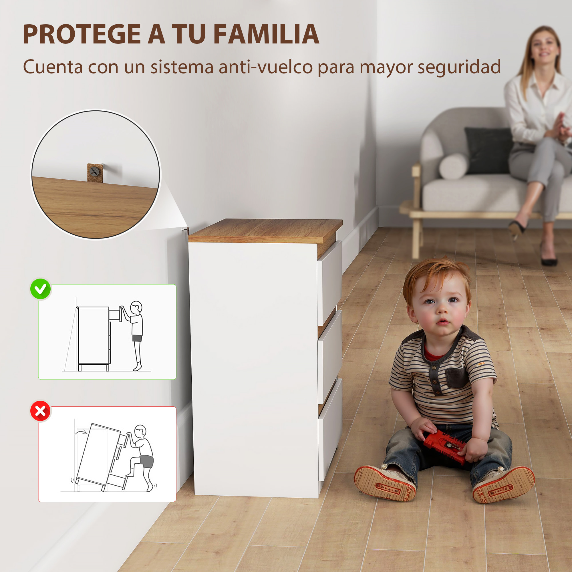 Pack de 2 Mesitas de Noche Mesillas de Noche Dormitorio Estrechas con 3 Cajones Estilo Moderno 40x30x59,5 cm Blanco