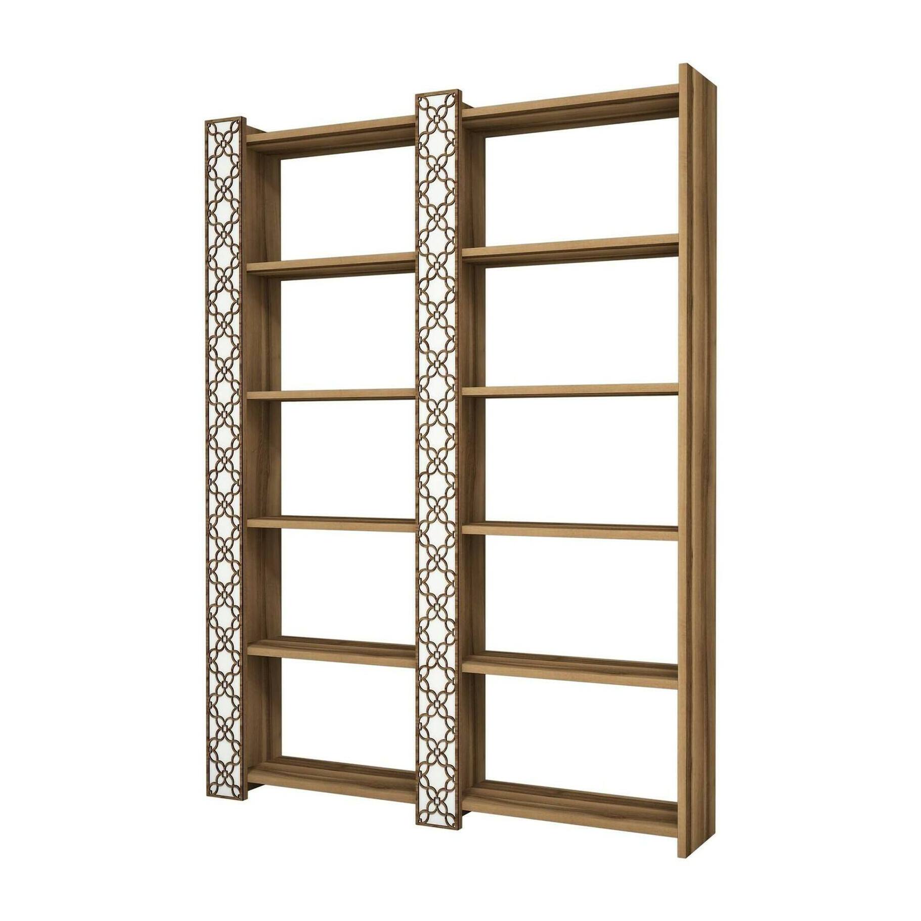 Libreria Vele, Scaffale da ufficio, Mobile portalibri, Biblioteca, 125x24h170 cm, Noce e Bianco