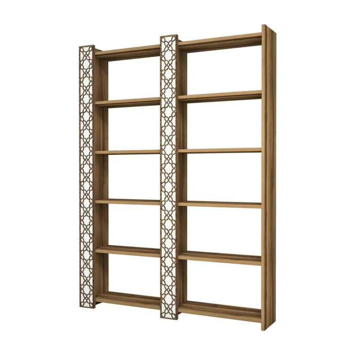 Libreria Vele, Scaffale da ufficio, Mobile portalibri, Biblioteca, 125x24h170 cm, Noce e Bianco