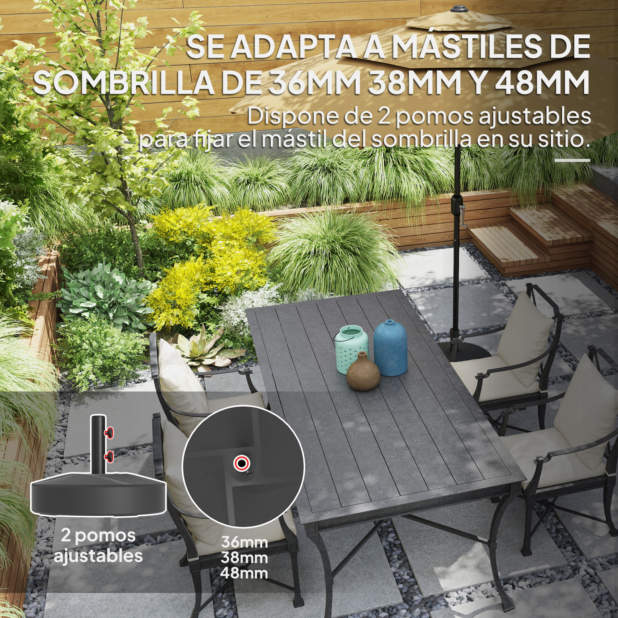 Base para Sombrilla Redonda Soporte para Parasol Pie para Sombrilla Rellenable con Agua 25L o Arena 30kg para Jardín Terraza Negro