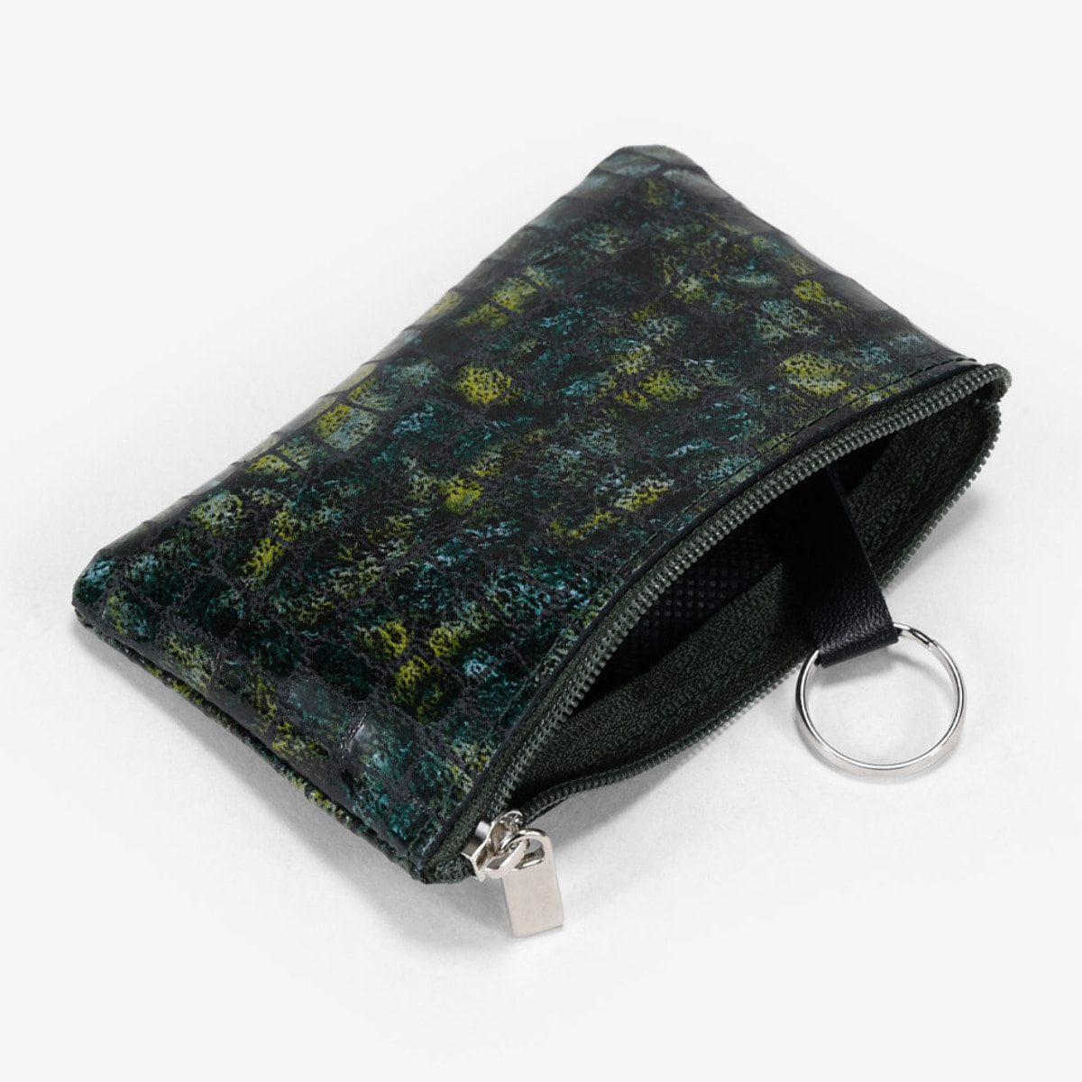 Monedero de piel verde con cremallera