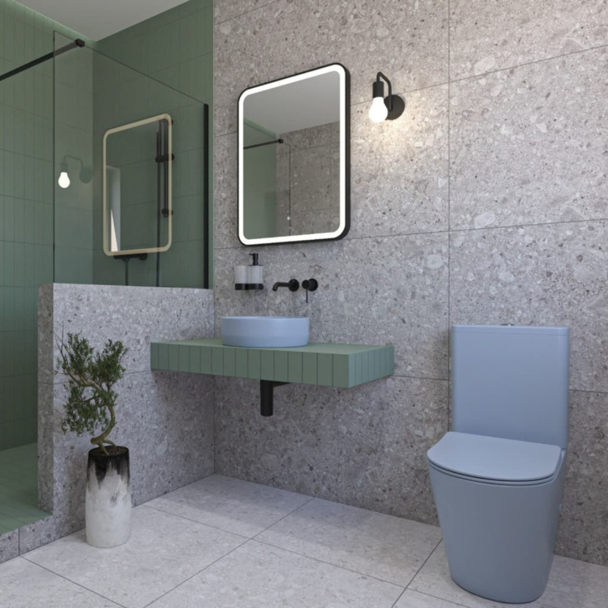 Infinitio WC à poser complet en céramique avec abattant SoftClose, bleu mat (SATINF031VPSNDBLM)