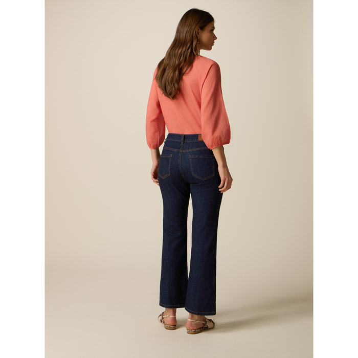 Oltre - Jeans cropped con applicazione gioiello - Blu