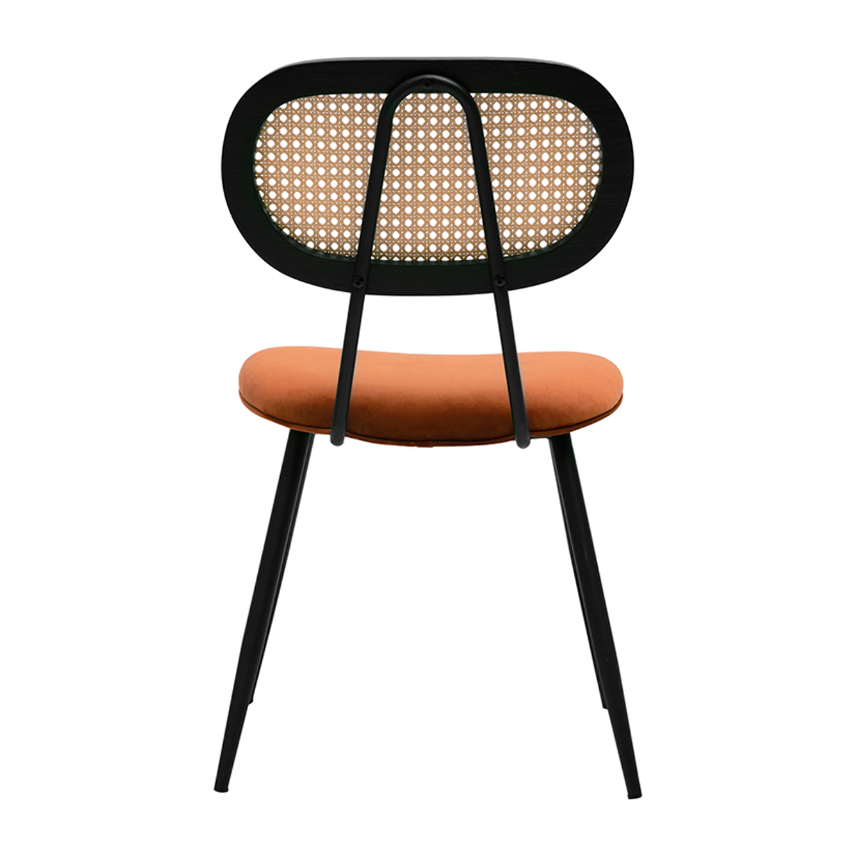 Chaises design en velours terre brûlée, métal noir et cannage rotin (lot de 2) SWANN