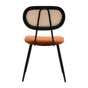 Chaises design en velours terre brûlée, métal noir et cannage rotin (lot de 2) SWANN