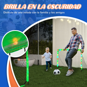 Juego de 2 Porterías de Fútbol para Niños Porterías de Fútbol Plegables con Luz LED Barras de Fibra de Vidrio y Bolsa de Transporte Deportes para Interior y Exterior 120x90x90 cm Verde