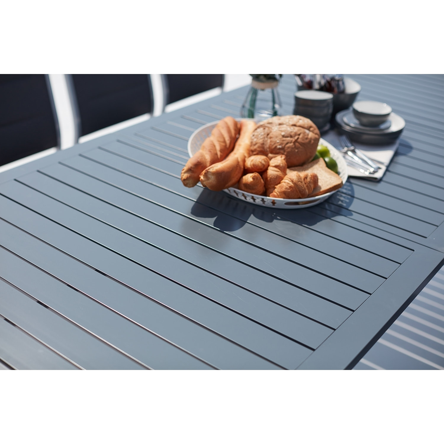 Table de jardin extensible et 10 chaises alu/toile PVC gris BERENIS