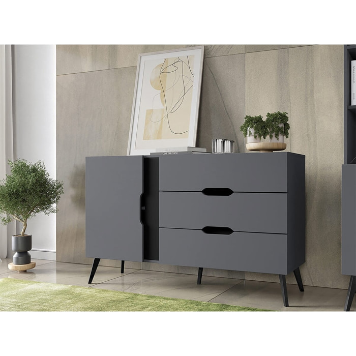 Buffet "Dazel" - 138 x 42 x 85 cm - Gris/Noir