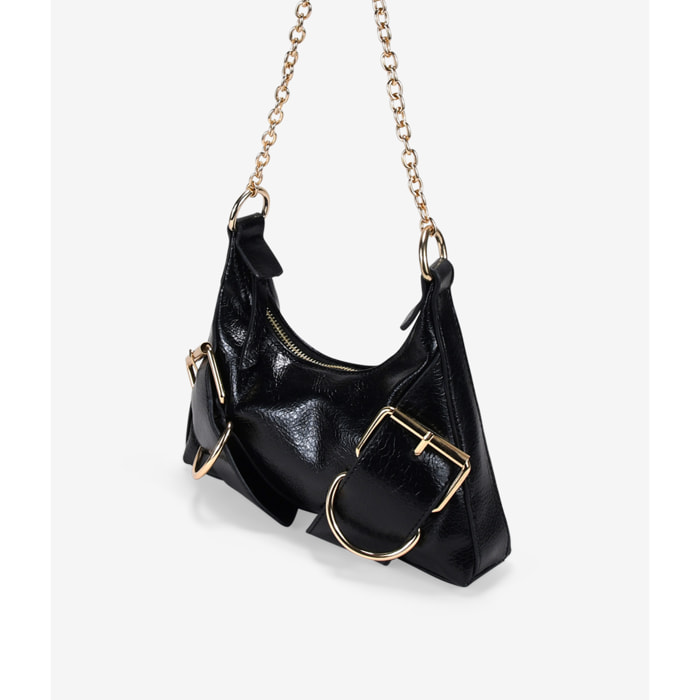 Bolso de hombro negro con hebillas y cadena