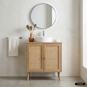 Meuble sous lavabo décor bois et cannage BOHÈME