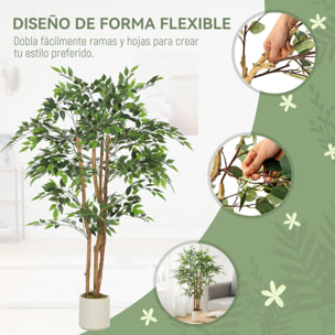 Ficus Artificial 150 cm, con Tronco Natural, Planta Artificial Realista para Interior con Maceta, Decoración para Hogar, Salón, Oficina, 65x65x150 cm, Verde