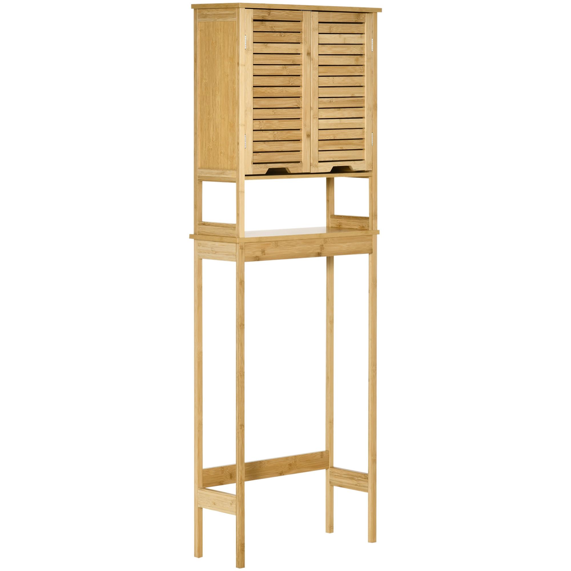 Mueble de Bambú sobre Inodoro Armario Alto para Lavadora con 2 Puertas 1 Balda Interior y 1 Estante de Almacenaje para Baño 60x23x173 cm Natural