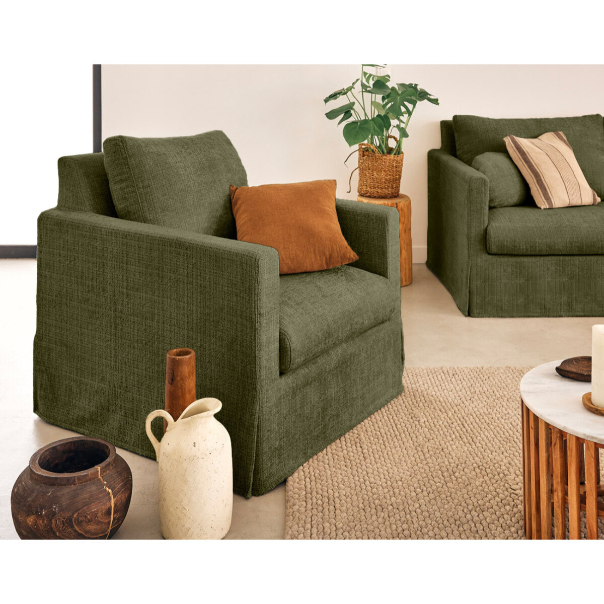 Serena - housse en velours texturé pour fauteuil - Vert Olive