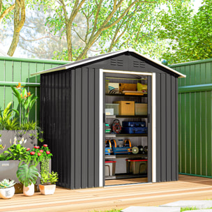 Abri de jardin 1,8 m² - cabanon 2 portes coulissantes verrouillables - tôle d'acier ondulé gris