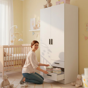 Armadio Con 2 Ante E 3 Cassetti Armadietto Multiuso Con Barra Appendiabiti E 4 Ripiani Di Cui 2 Regolabili Design Moderno 98.5x49.8x200.4 Cm Bianco