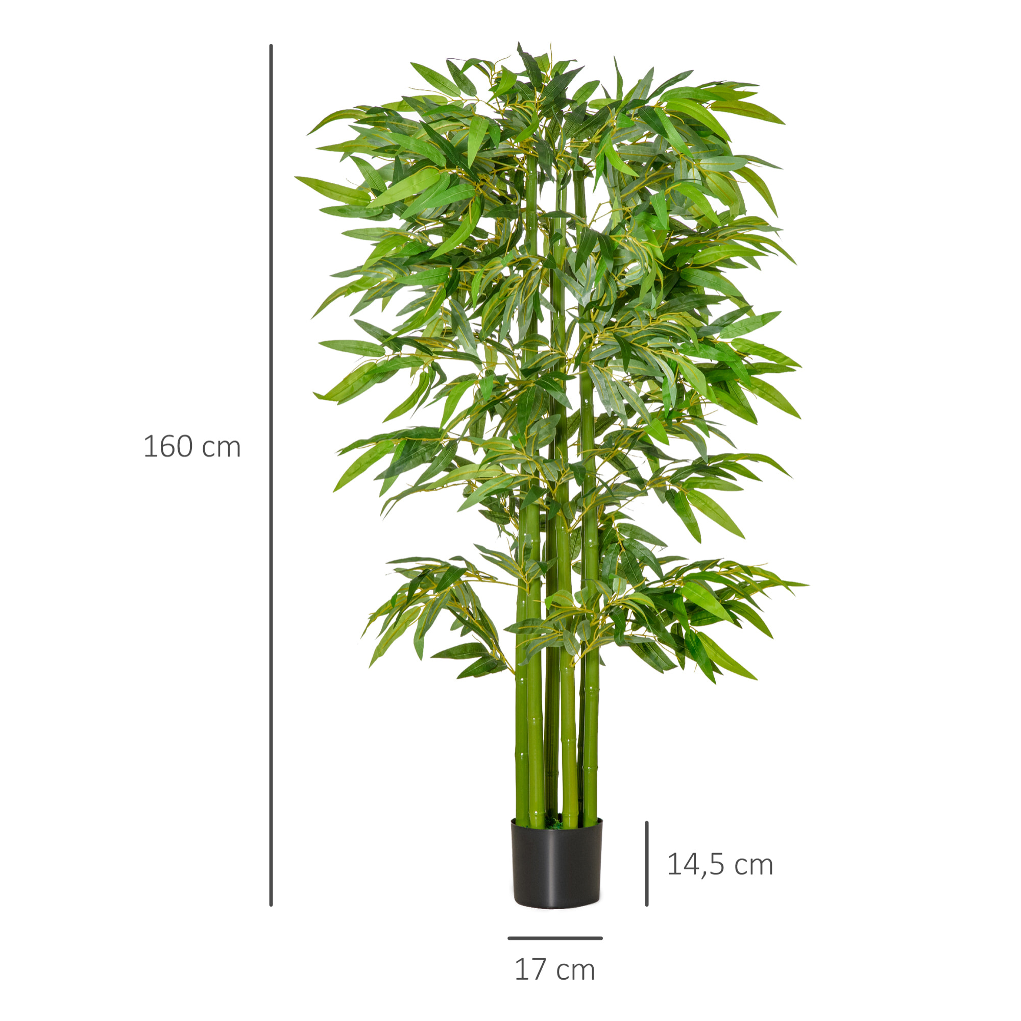 Árbol de Bambú Artificial 160 cm Planta Artificial con 975 Hojas y Maceta Planta Artificial Decorativa para Interior y Exterior Hogar Salón Oficina Verde